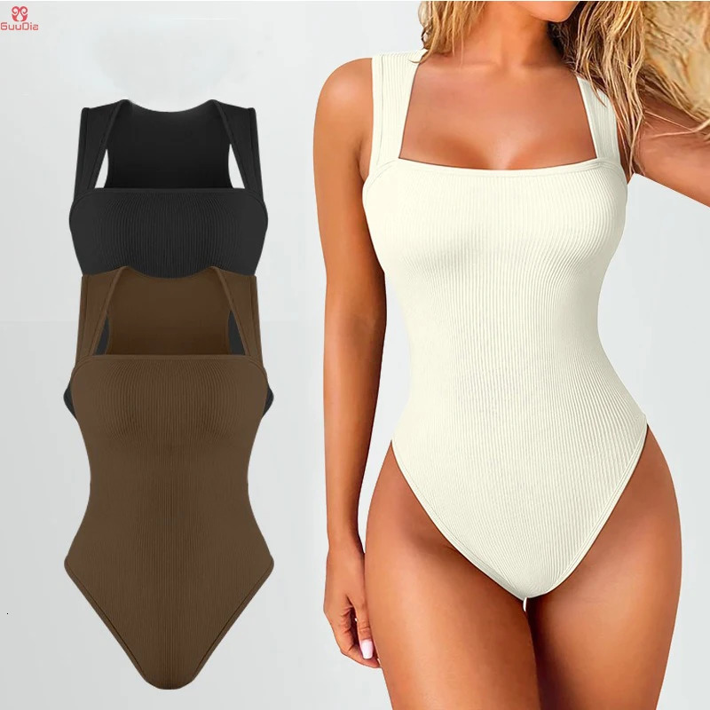 GUUDIA Sexy Summer High Waist for Women Cupless Comfortable Square Collar Shapewear Ultra Elastic Slim Thong Shapewear Jumpsuit 250617