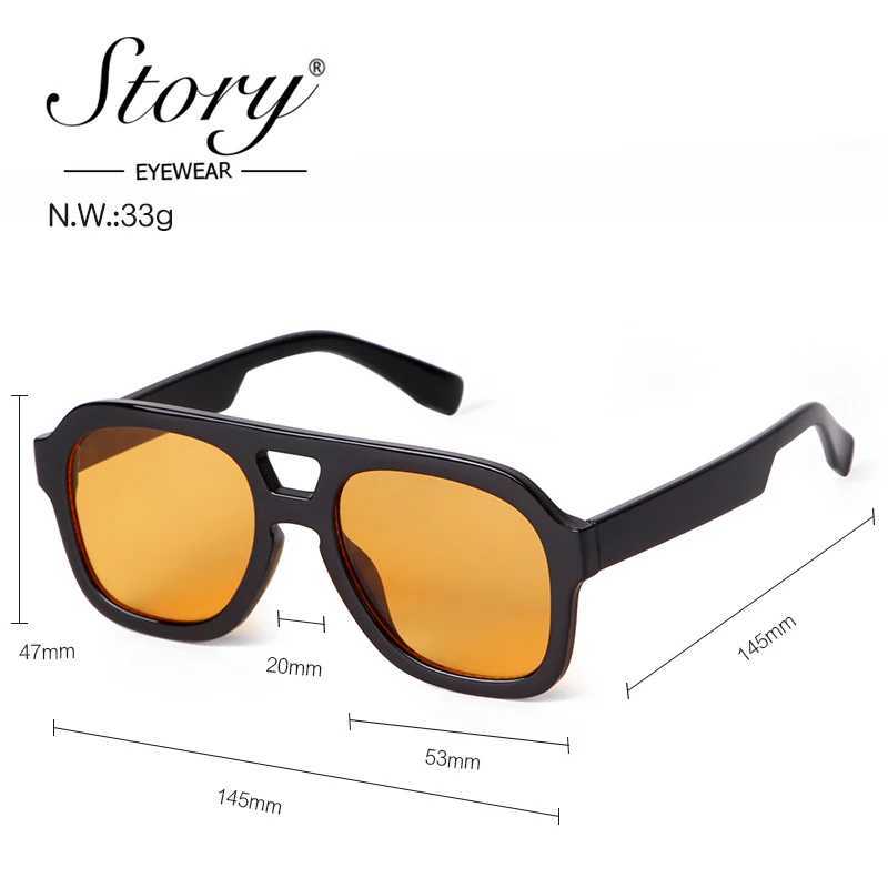 Vintage Tortoiseshell Blue Square Sunglasses Women Men Fashion Double Bridge Orange Lens Pilot Sun Glasses UV Protection Women S3573 W250621