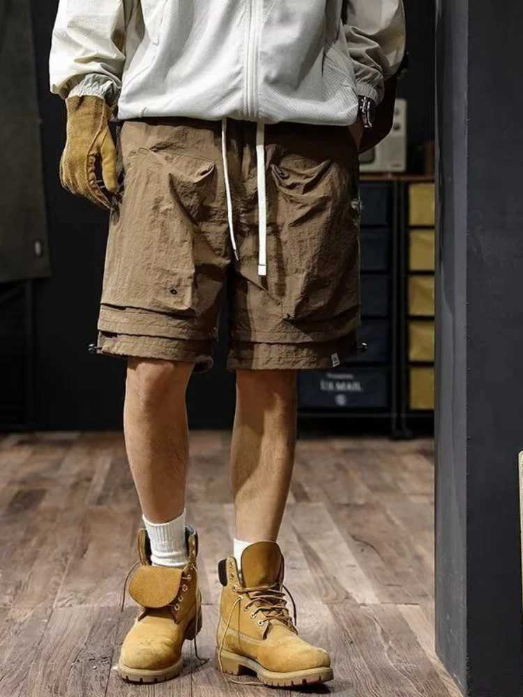 Short Pants for Men Multi Pocket Quickly Do Elastic Waist Solid Mens Cargo Shorts Comfortable Summer Heavy Luxury Casual W250621