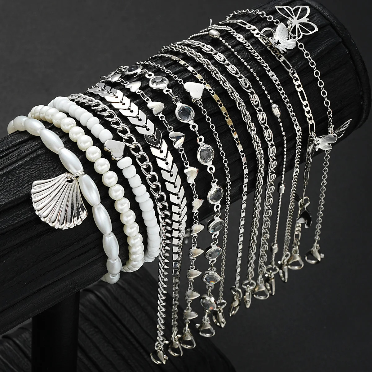 15 Pcs Bohemian Heart Bead Chain Anklet Set for Women Summer Beach Minimalist Crystal Pearl Bracelet Vacation Holiday Jewelry 250617