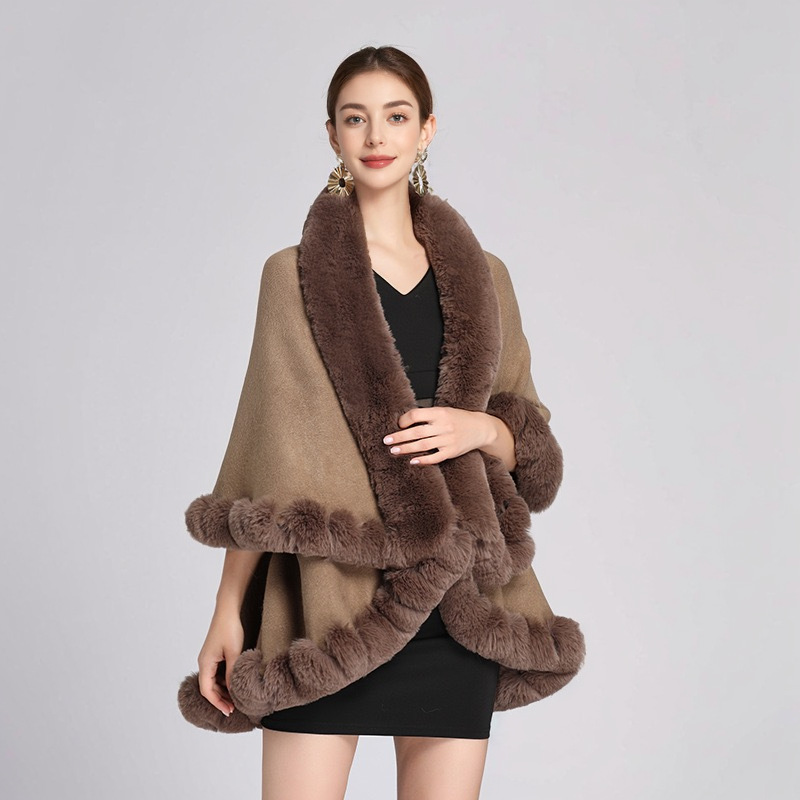 K1091 European and American autumn and winter new fur collar shawl cape ladies knitted cardigan loose coat female