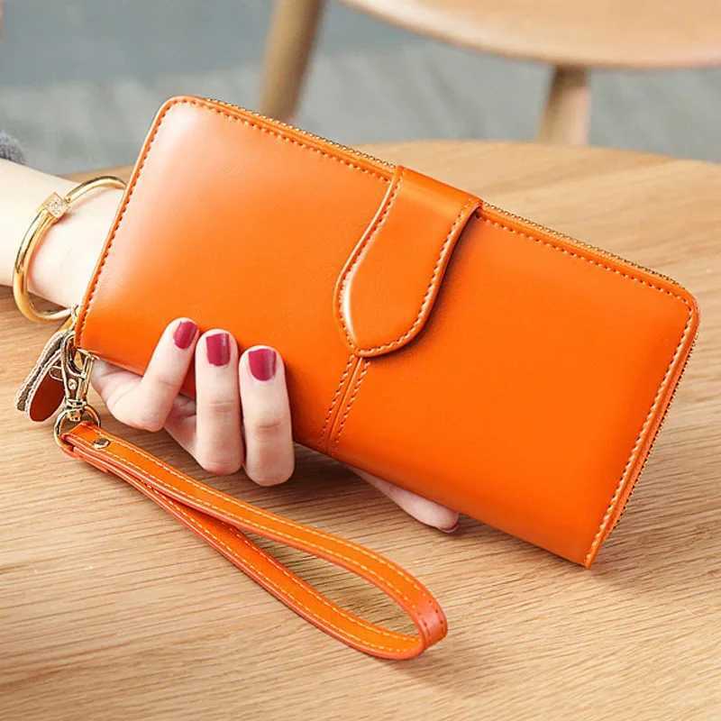 Genuine Leather Fashion Womens Long Wallet Large Capacity Card Holder Wallet Female Purse Multi Functional Red Wristlet Wallets W250620