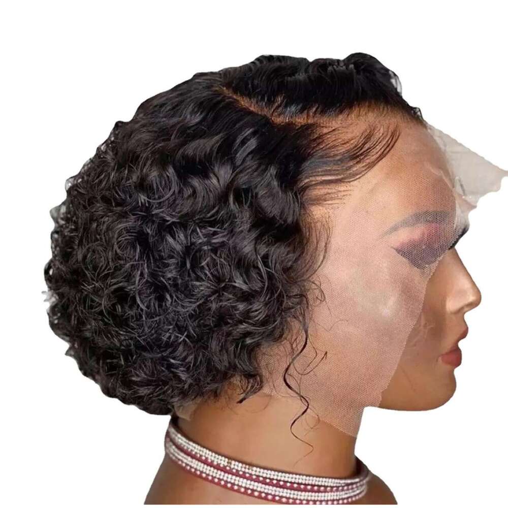 Black Middle Part With Hand-Tied Curly Short Hair Synthetic Wig For Women