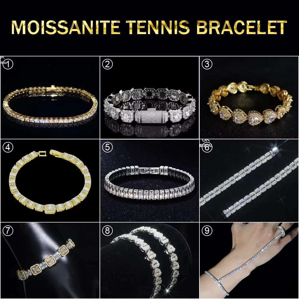 Factory Wholesale VVS Moissanite Iced Out Diamond Real Gold Custom Tennis Chain Bracelet 6mm 7mm 8mm 9mm White Gold 10K 14K Gold