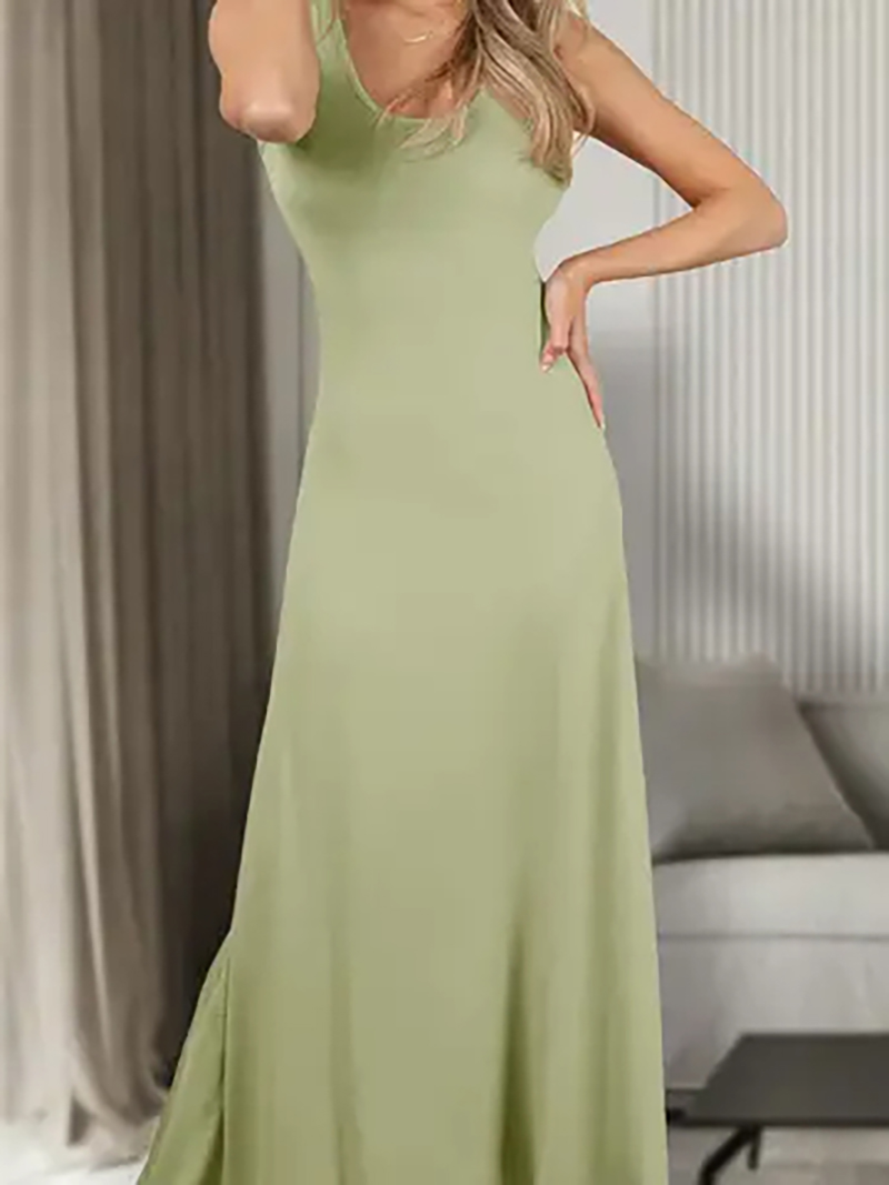 2025 New Fashion Sleeveless Vest Solid Color Knit Long Dress Skin-friendly and Breathable AWDMD0190