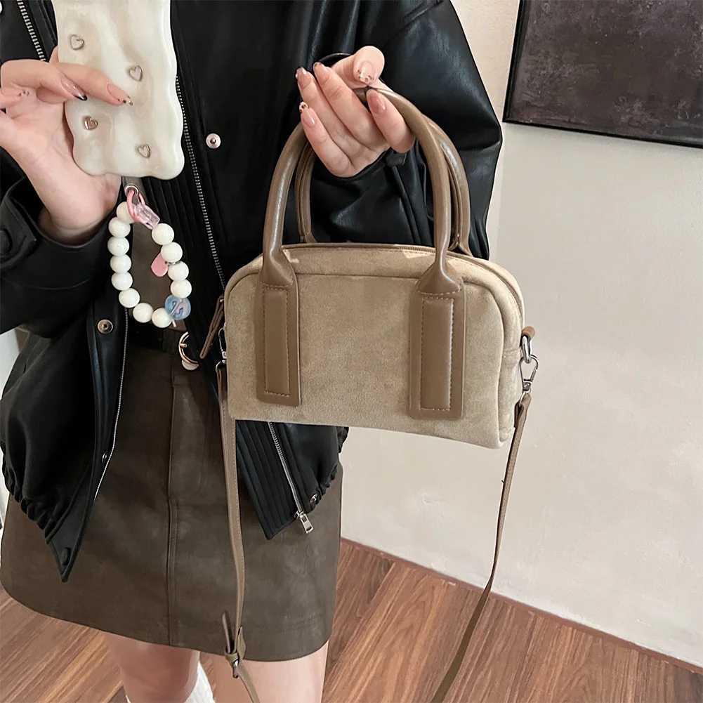Women Suede Shoulder Bag with Multi-Pockets Handbag Adjustable Strap Crossbody Bag Zipper Satchel Bag for Work Travel XJ250620