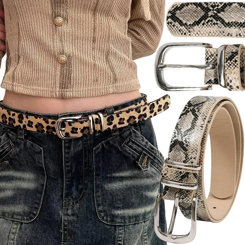 Y2K Jeans Leopard Print Belt Spice Girls Snakeskin Pattern Belts Alloy Buckle Waistband Unisex Long Term Use PU Leather Belt 250617