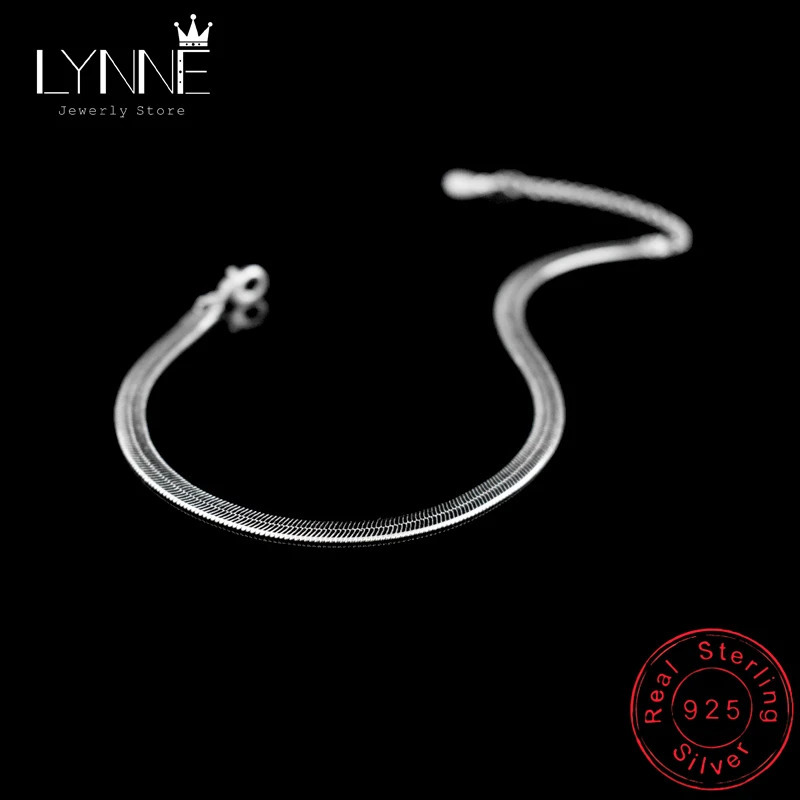 925 Sterling Silver Unisex Simple Flat Snake Anklet Jewelry Punk Rock Glossy Blade Style Bare Foot Chain Bracelets 250617