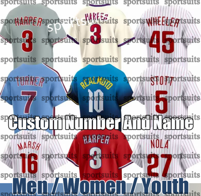 Phillies jersey city customized Baseball Jerseys #7 Turner #3 Bryce Harper Aaron Nola Kyle Schwarber Zack Wheeler Nick Castellanos jerseyS