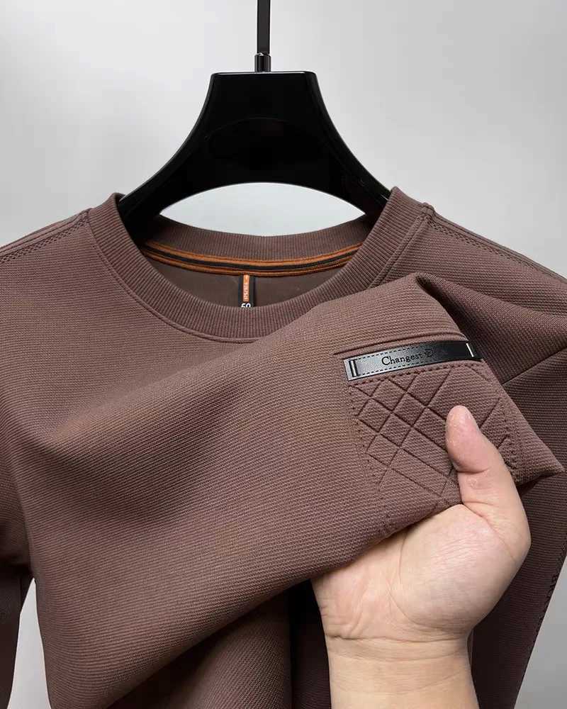 High-end pocket design brand long sleeve T-shirt mens round neck 2024 autumn fashion loose casual youth round neck sweatshirt XJ250621