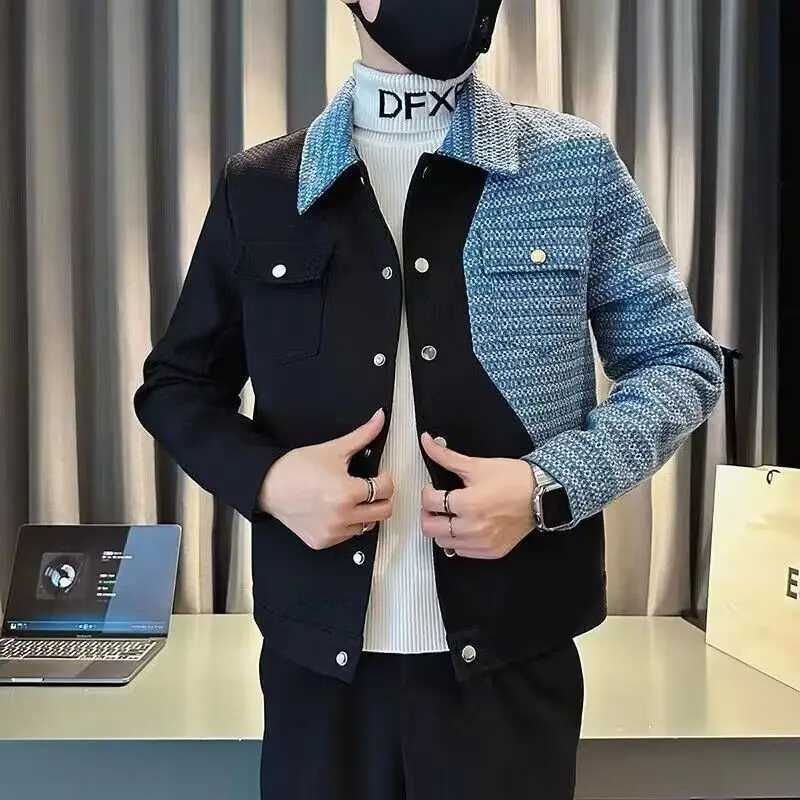 Trendy Mens Jacket Coat Slim Loose Fit Spring Autumn Casual Long Sleeve Flip Collar Color Contrast Spliced Design YouthXJ250621
