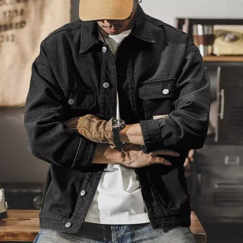 Fashionable workwear American heavyweight retro denim jacket for men loose spring and autumn new trendy brand casual spring XJ250621