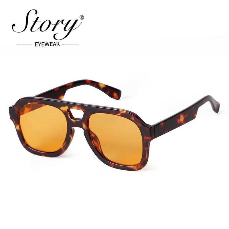 Vintage Tortoiseshell Blue Square Sunglasses Women Men Fashion Double Bridge Orange Lens Pilot Sun Glasses UV Protection Women S3573 W250621