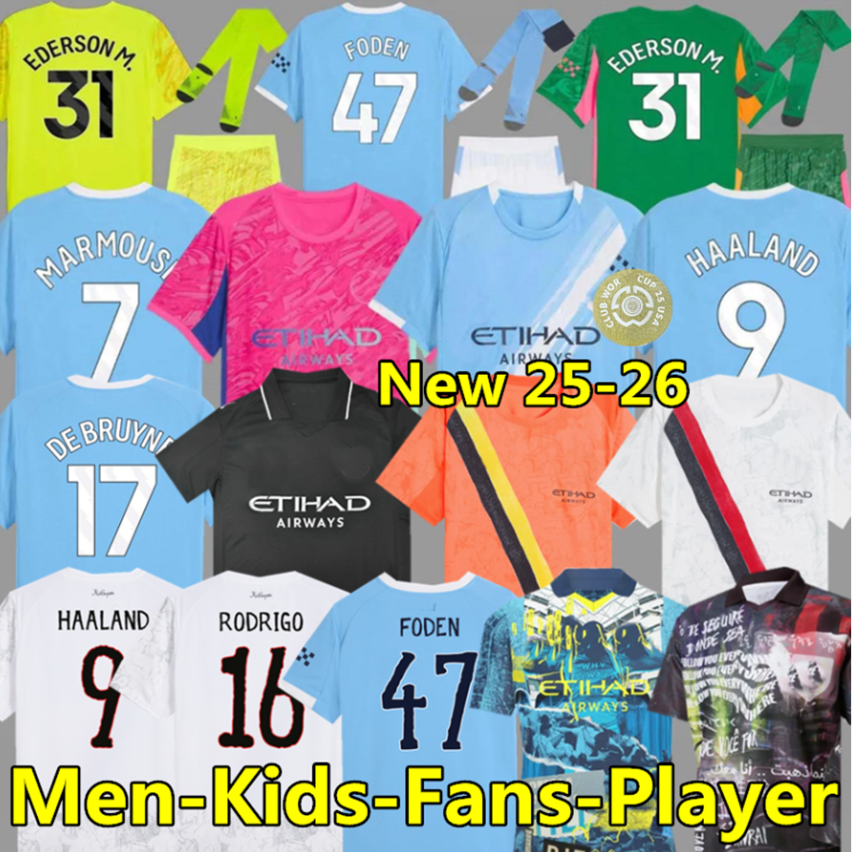 24 25 26 HAALAND soccer jerseys Man DE BRUYNE GREALISH KOVACIC FODEN FERRAN cities 2025 2026 football shirt uniforms RODRIGO DOKU MARMOUSH KHUSANOV City men kids