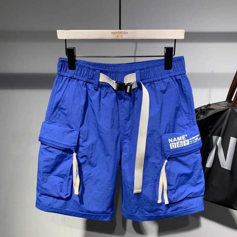 Male Short Pants Hip Hop With Zipper Blue Mens Cargo Shorts Printed Streetwear Clothing Vintage Large And Tall New In Nylon W250705