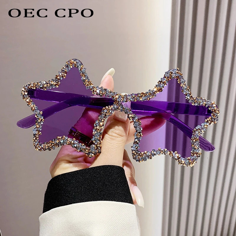 Diamond Star Shape Sunglasse Trends Rhinestone Shiny Sun Glasses Ladies Punk Rimless Style Eyewear gafas de sol 250617