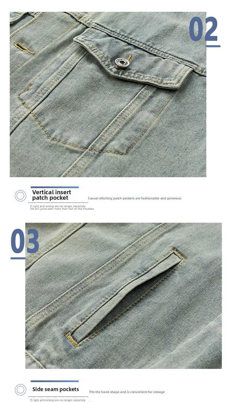 Denim Jacket Mens Casual Gangster Handsome American Tide Drop Shoulder Workwear Retro Versatile LapelsXJ250621