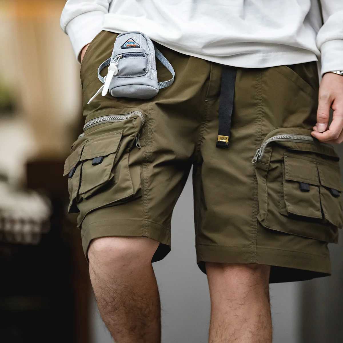 Maden Outdoor Lightweight Mens Summer Tactical Shorts Multi-Pocket Adjustable Waist Cargo Shorts Green Hiking Casual Bottoms W250621