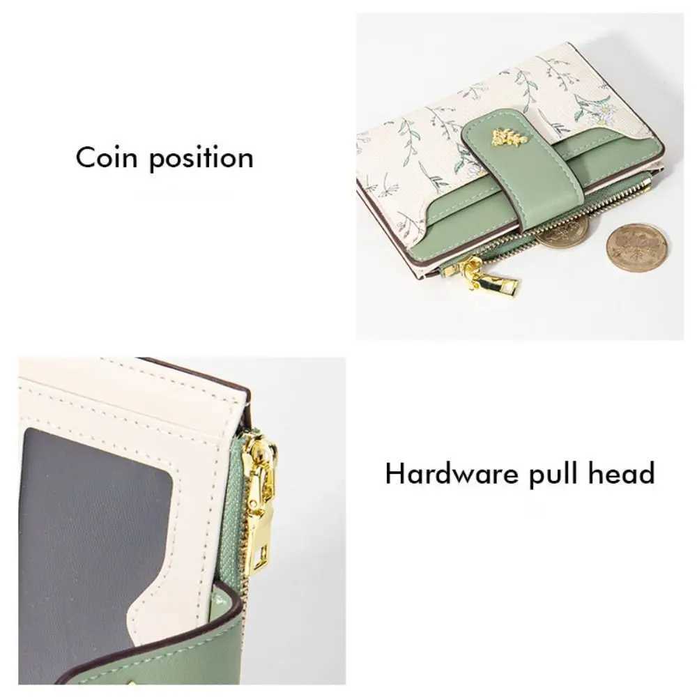 Slim PU Leather Short Wallet INS Multi-Cards Zipper Coin Purse Hasp Small Flowers Card Bag Wallet Zipper Hasp For Women Z250621