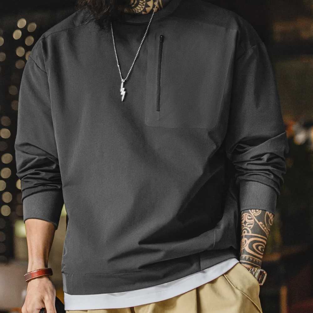 Maden Vintage Outdoor Sporty Long Sleeve Color-Block Sweatshirt Men Spring Round Neck Woven Pullover Loose Casual Black Hoodie XJ250621