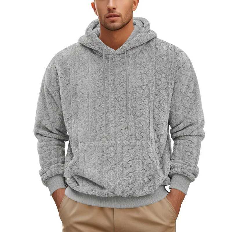 High Street Autumn and Winter New Mens Hooded Jacquard Teddy Fleece Sports and Leisure Trend Sweater Z250621