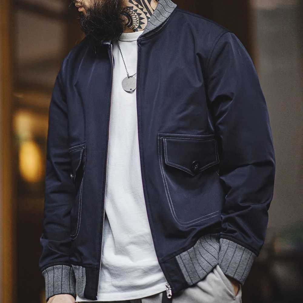 Maden Retro A1 Pilot Jacket Bomber Short Contrasting Color Patchwork Baseball Jacket with Zipper Design for Mens Autumn XJ250621