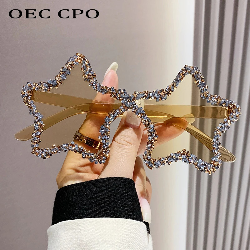 Diamond Star Shape Sunglasse Trends Rhinestone Shiny Sun Glasses Ladies Punk Rimless Style Eyewear gafas de sol 250617