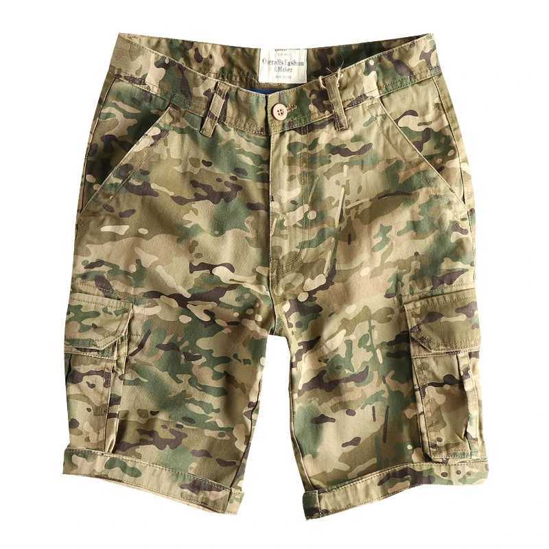 2025 Summer New American Retro Woven Khaki Camouflage Cargo Shorts Mens Fashion 00% Cotton Washed Old Casual 5-point Pants W250621