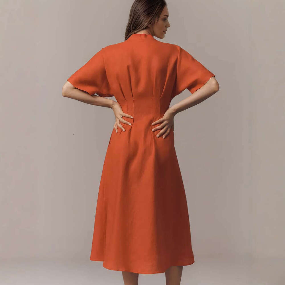Long Dress New Women S Fashion Long French V Neck Front Button Loose Short Sleeve Split Shirt Dress Sexy Long Skirt