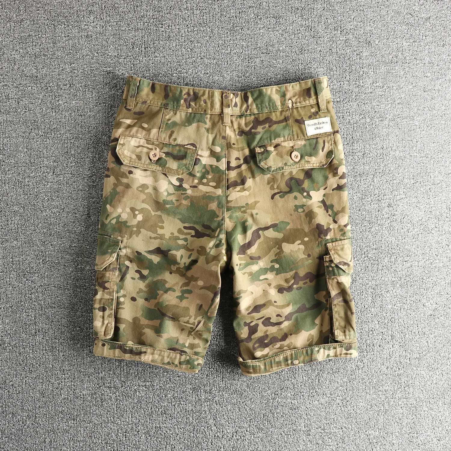 2025 Summer New American Retro Woven Khaki Camouflage Cargo Shorts Mens Fashion 00% Cotton Washed Old Casual 5-point Pants W250621