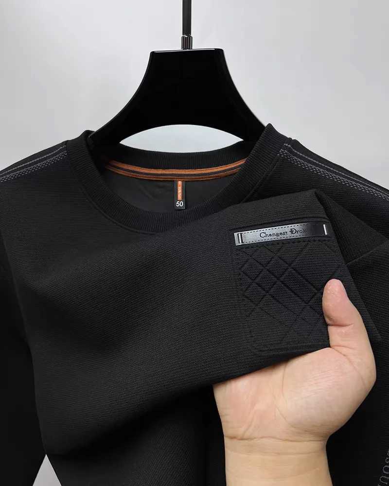 High-end pocket design brand long sleeve T-shirt mens round neck 2024 autumn fashion loose casual youth round neck sweatshirt XJ250621