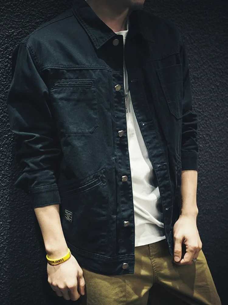 Vintage Cargo Denim Jacket Mens Washed Loose Casual Cotton Long Sleeve Jacket Men Spring Autumn Shirt Coat XJ250621