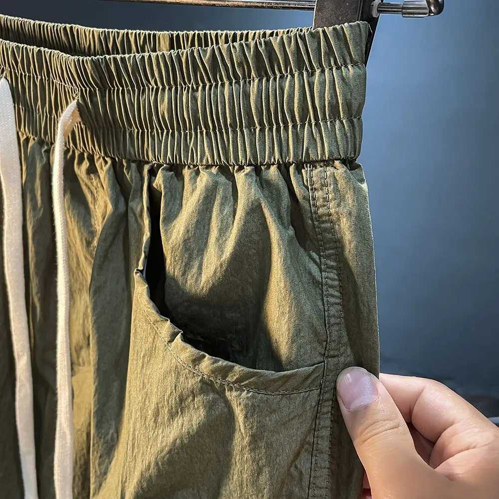 Mens Bermuda Cargo Shorts Solid Elastic Waist Quickly Do with Draw String Male Short Pants Distressed New in 2025 Fashion Shorts W250621