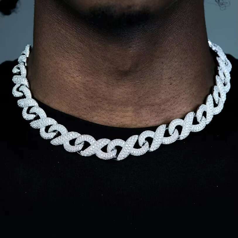 Hot Selling Cuban Link Chain 925 Silver 6mm 8mm Two Rows Iced Hip Hop VVS Moissanite Necklaces with Diamond Tester