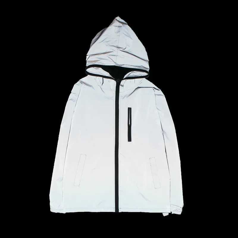 New Night Full Reflective Jacket Men / Women Harajuku Jackets Hooded Hip-hop Streetwear Night Shiny dancer Zipper Coats Jacket XJ250621