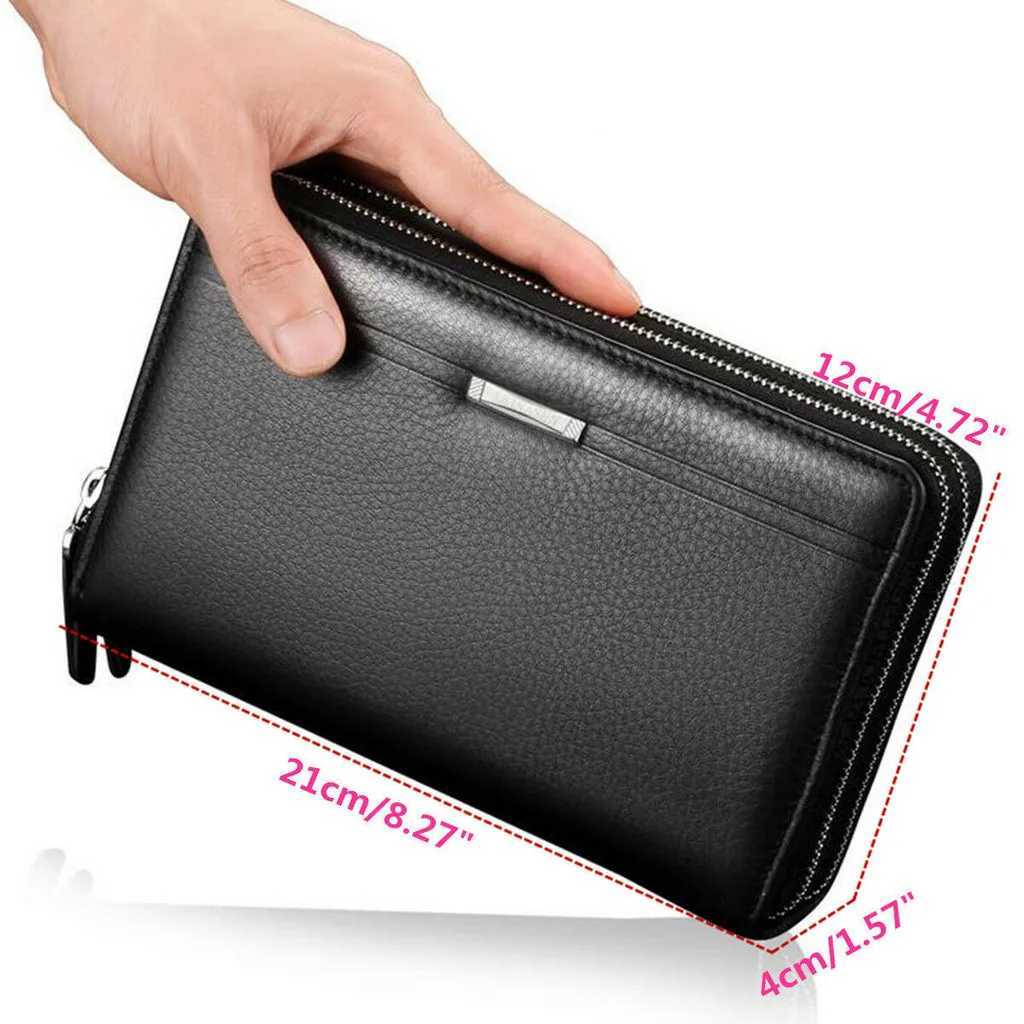 Mens Long PU Leather Clutch Wallet Large Capacity Business Double Zipper Card Holder Cellphone Handbag For Organization Z250621