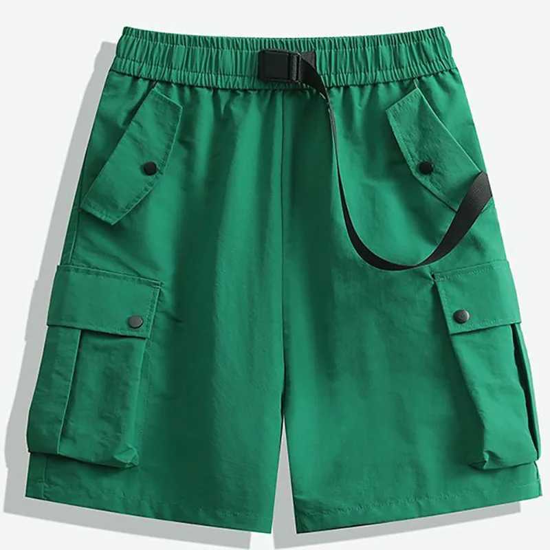 Fashion Elastic Spliced Button Pockets Casual Shorts Mens Clothing 2025 Summer New Loose Young Style High Waist Cargo Shorts W250621