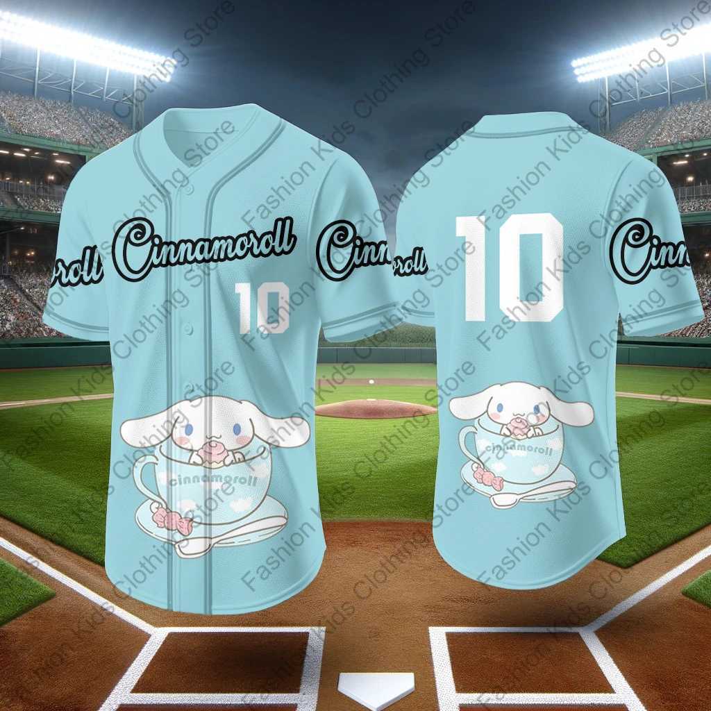 Sanrio 2024 New Baseball Jersey Cute Cinnamoroll Printed Kids Adults Fashion Cartoon Buttons Baseball Uniform Kids Tops Clothingw250621