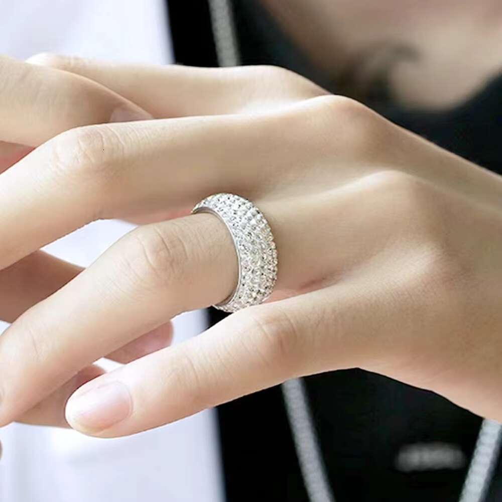 Five Rows of Diamond Arc Titanium Steel Ring European and American Fashion Couple Ring Korean Minority Diamond Ring