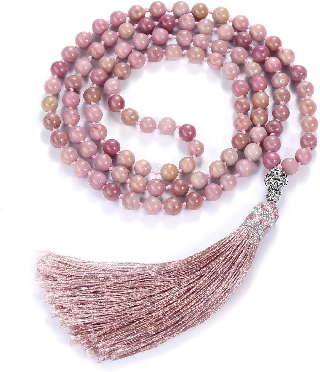 Divine Protection Top Plaza Womens 108 Mala Prayer Beads Wrap Necklace with Long Tassel Healing Crystal Stone Necklaces Yoga Meditation Reiki Quartz J