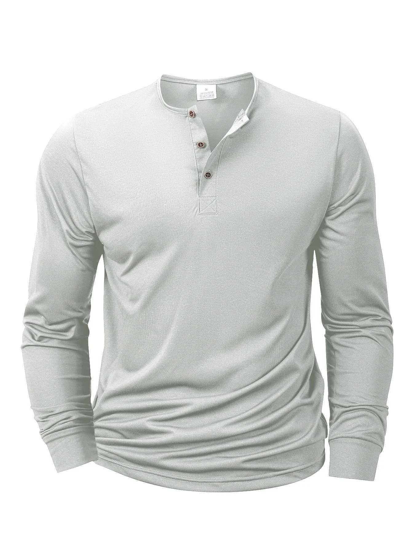 Mens Long Sleeve Henley Neck T-shirt Slim Fit Base Shirt Fitness Tops Tees Button Neck Casual Cozy T-shirt Z250621