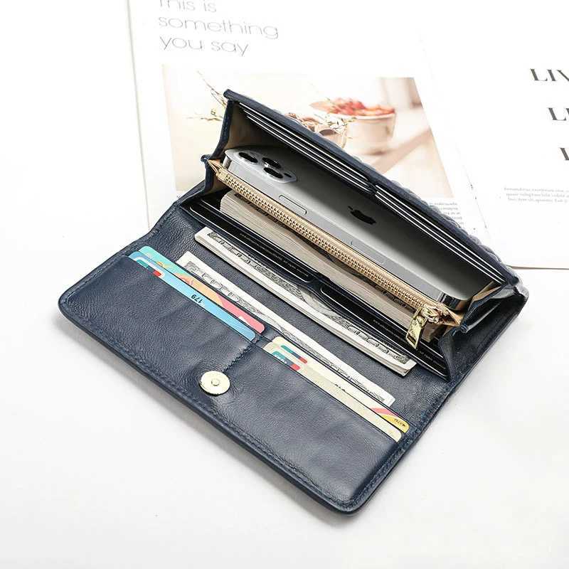 Women Long Pleated Wallet Fashion Hasp Zipper Multifunction Card Holder Sheepskin Genuine Leather Female Coin Purse Clutch Purse Z250621
