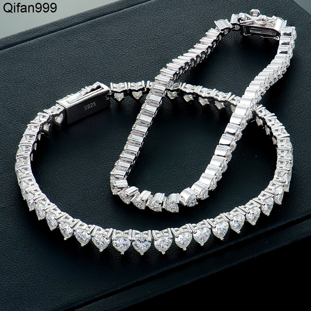 Wholesale Custom Jewelry 925 Sterling Silver 3mm 4mm Heart Vvs1 Moissanite Diamond Tennis Chain Bracelet with Gra Certificate