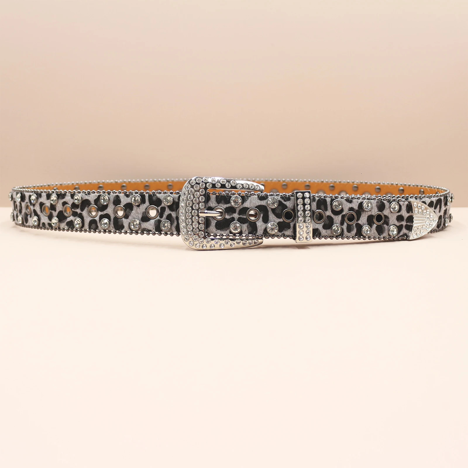 Decorative Womens Belt BB belt Diamond Fashion Western Leopard print Belt Full Diamond Embedding PU Wide 3.3cm Crystal Diamond 250617