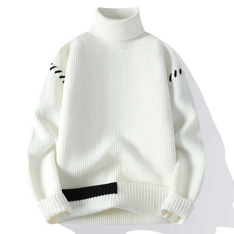 New Fashion Youthful Vitality Mens Turtleneck Sweater Autumn Winter Loose Casual Knitted Pullovers Men Warm Patchwork Knitwear Z250621