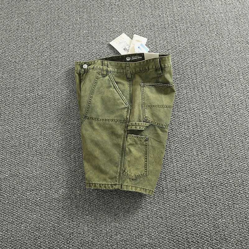 Distressed Heavyweight Washed Logger Workwear Shorts for Men 00% Cotton Retro Casual Trendy Brand Summer Mid-Length Cargo Pants W250621