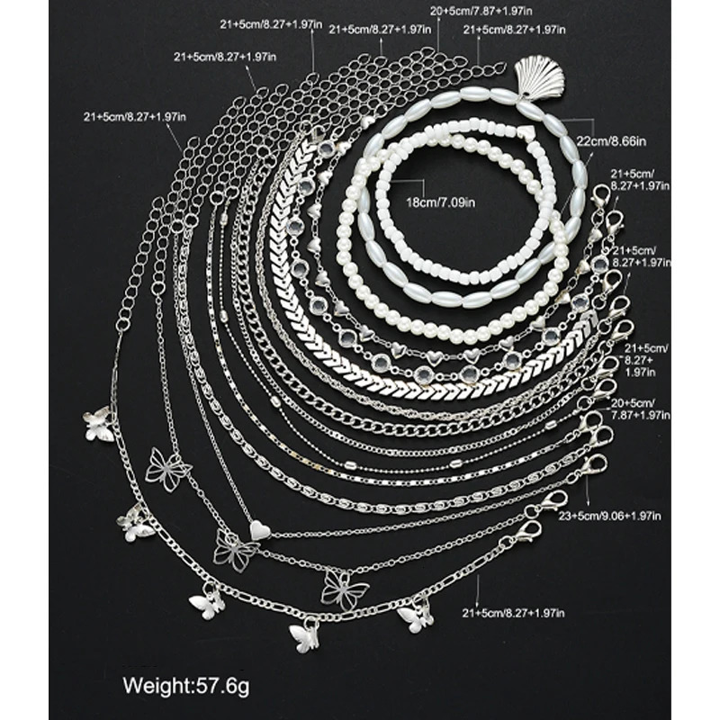 15 Pcs Bohemian Heart Bead Chain Anklet Set for Women Summer Beach Minimalist Crystal Pearl Bracelet Vacation Holiday Jewelry 250617
