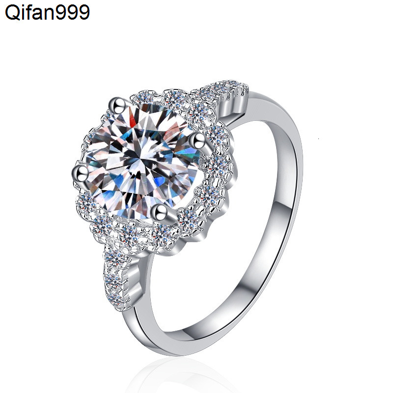 Fine Jewel Fashion 2Ct Diamond Europe and the United States New S925 Sterling Silver Charm Ring VVs1 Moissanite Band Ring