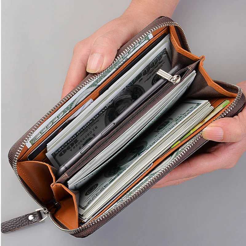Mens Long PU Leather Wallet - High Quality Zipper Card Holder Large Capacity Purse for Men Z250621