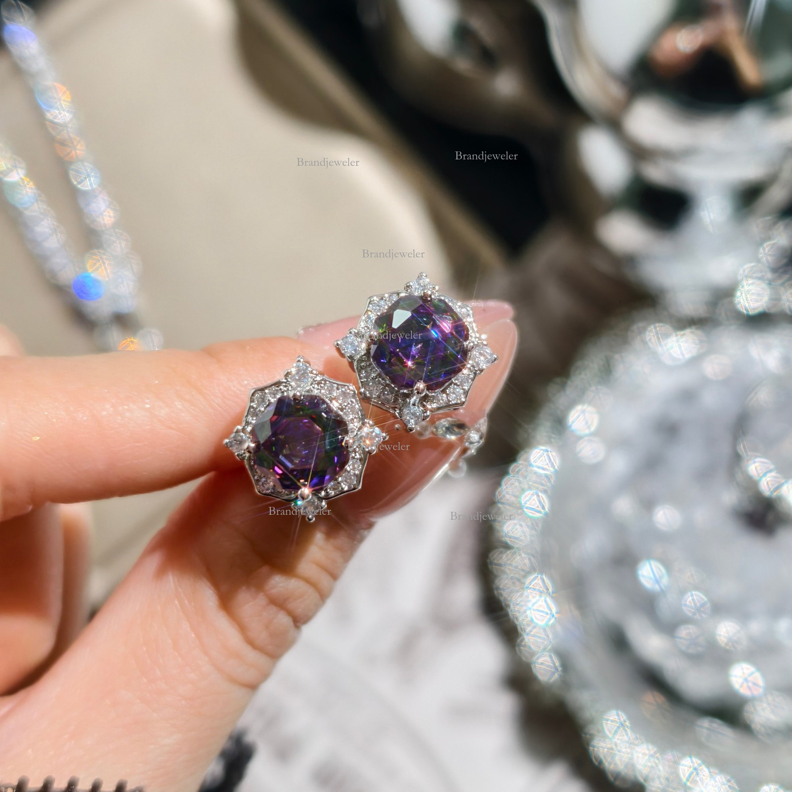 Designer Necklace 2025 New Free Delivery Model Millennium Rose Cut Colorful Fantasy Octagon Zircon Flower Necklace Pendant Open Ring Earring Set